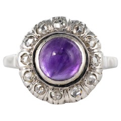 1930s Art Deco 1.75 Carat Amethyst Diamonds 18 Karat White Gold Ring