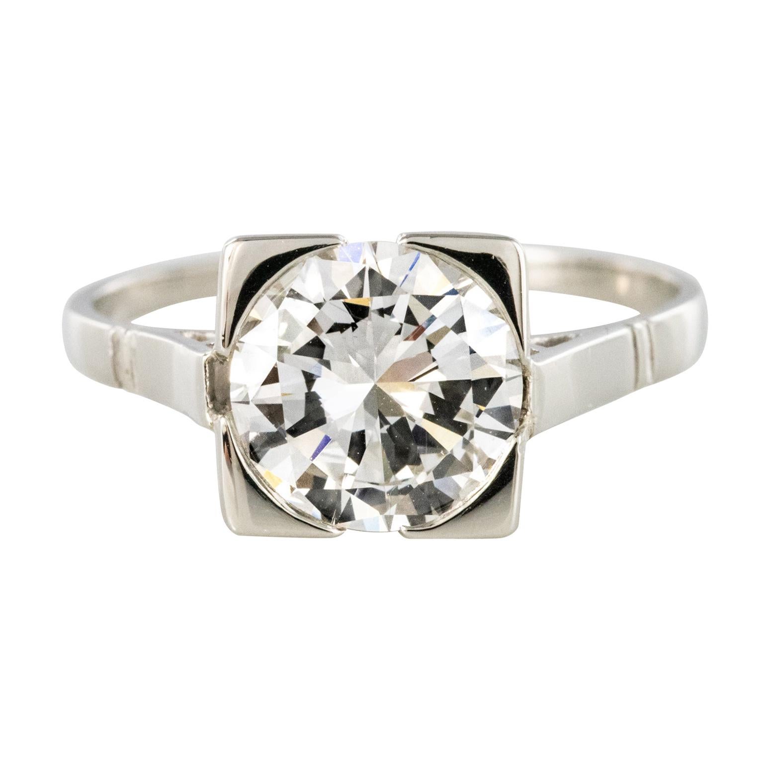 1930s Art Deco 1.78 Carat Diamond 18 Karat Platinum Solitary Ring