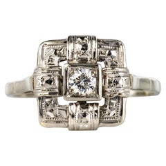 1930s Art Deco 18 Karat White Gold 0.12 Carat Diamond Ring