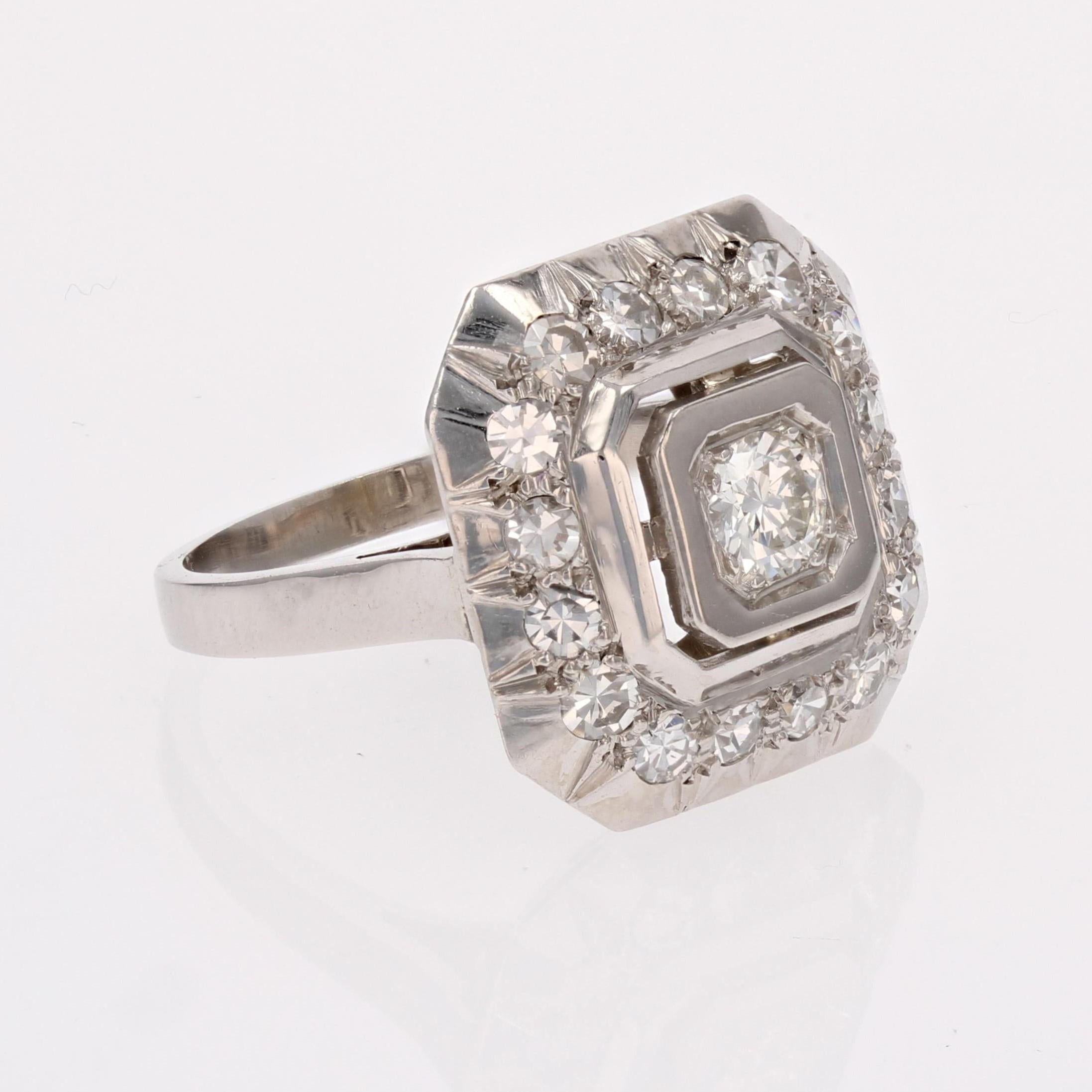 1930s Art Deco 18 Karat White Gold Diamond Squarred Ring For Sale 6