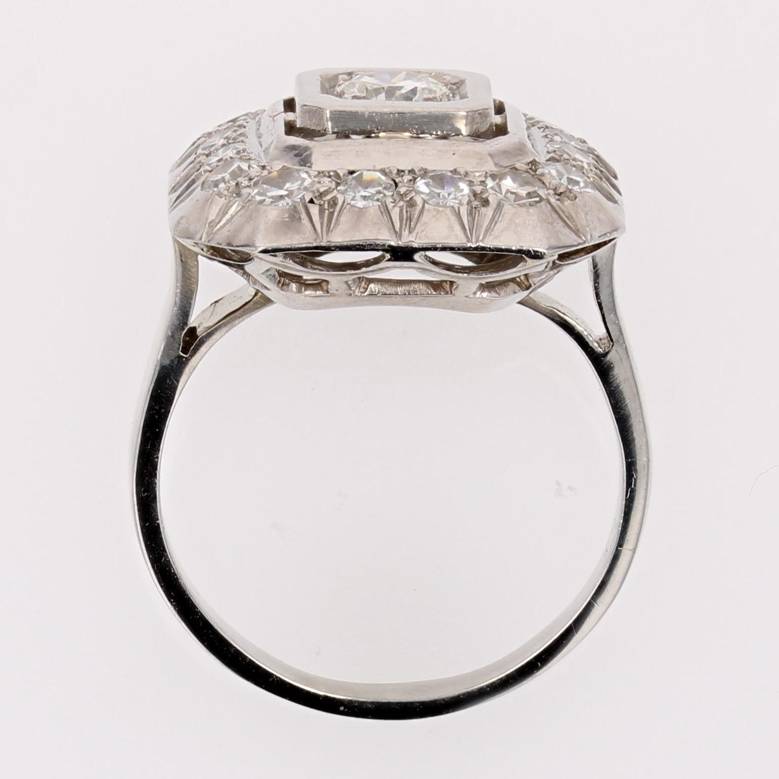 1930s Art Deco 18 Karat White Gold Diamond Squarred Ring For Sale 10