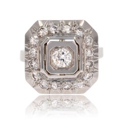 1930s Art Deco 18 Karat White Gold Diamond Squarred Ring