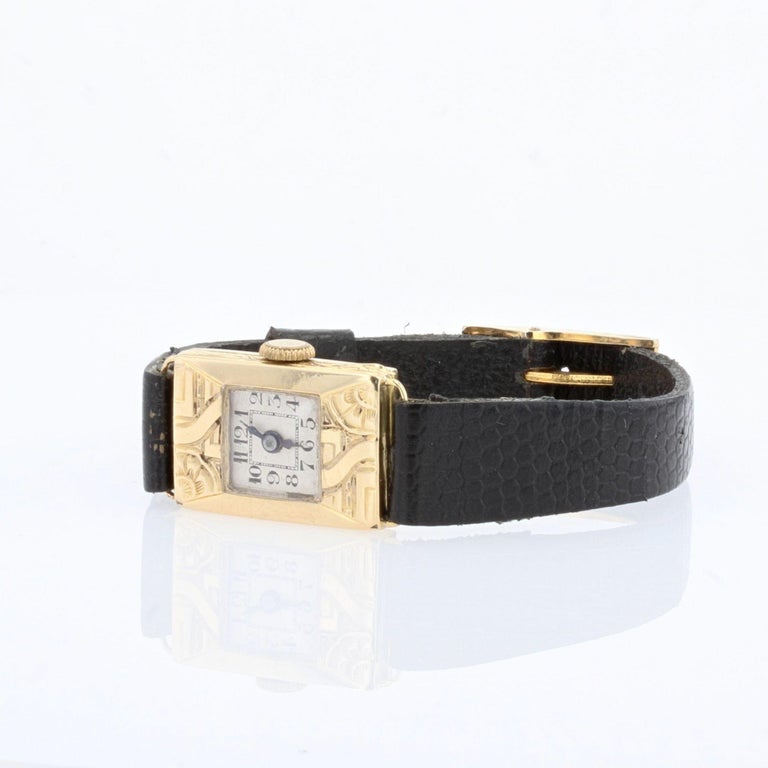1930s Art Deco 18 Karat Yellow Gold Lady's Watch For Sale at 1stDibs