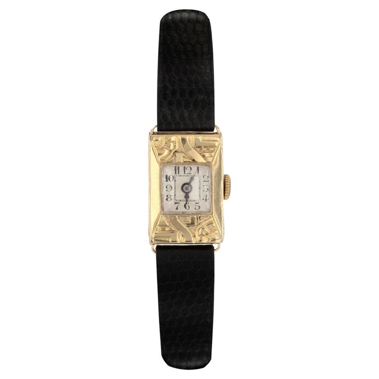 1930s Art Deco 18 Karat Yellow Gold Lady's Watch For Sale at 1stDibs