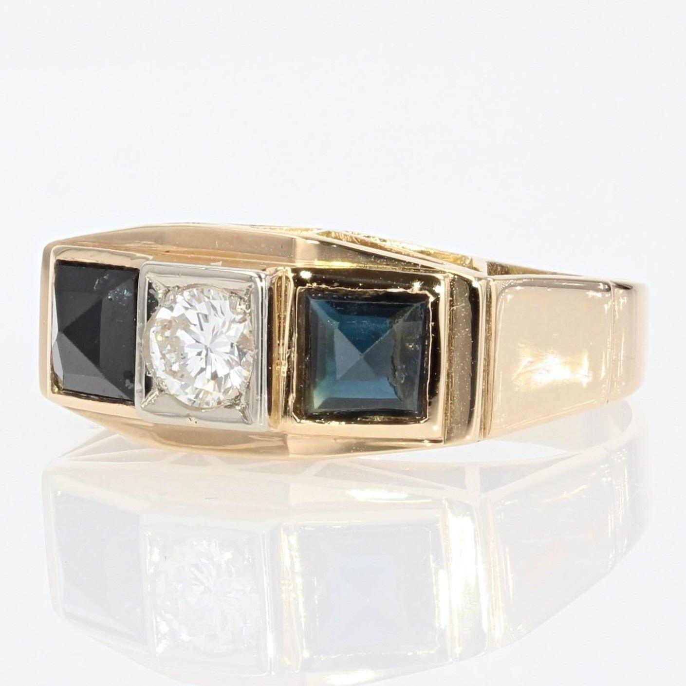 Art déco Bague art déco en or jaune 18 carats avec saphirs et diamants, années 1930 en vente