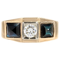 Vintage 1930s Art Deco 18 Karat Yellow Gold Sapphires Diamond Garter Ring