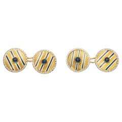 1930s Art Déco 18ct Gold Cufflinks with Enamel and Cabochon Sapphires