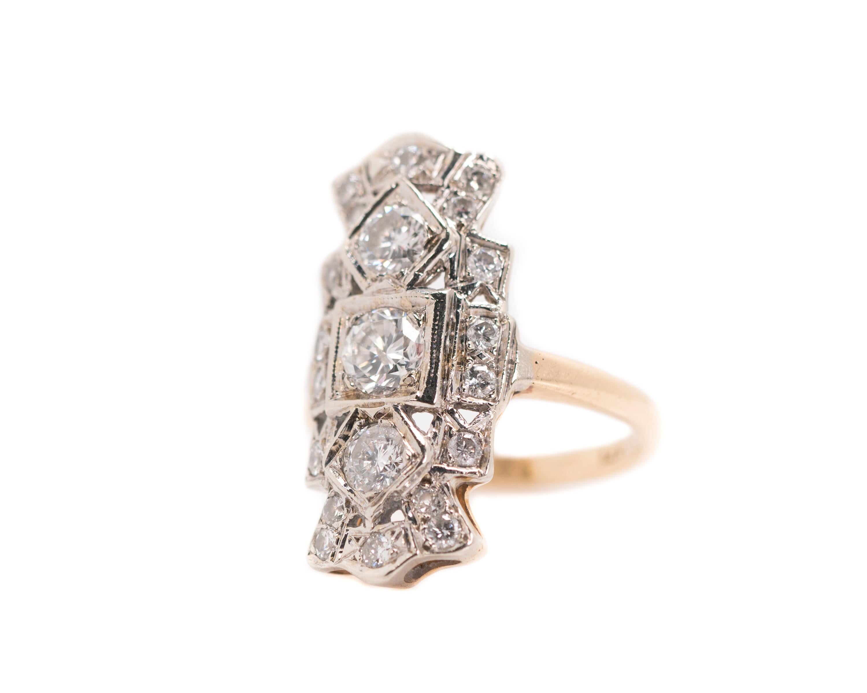 Old European Cut 1930s Art Deco 2 Carat Diamond Shield Three-Stone Engagement Ring
