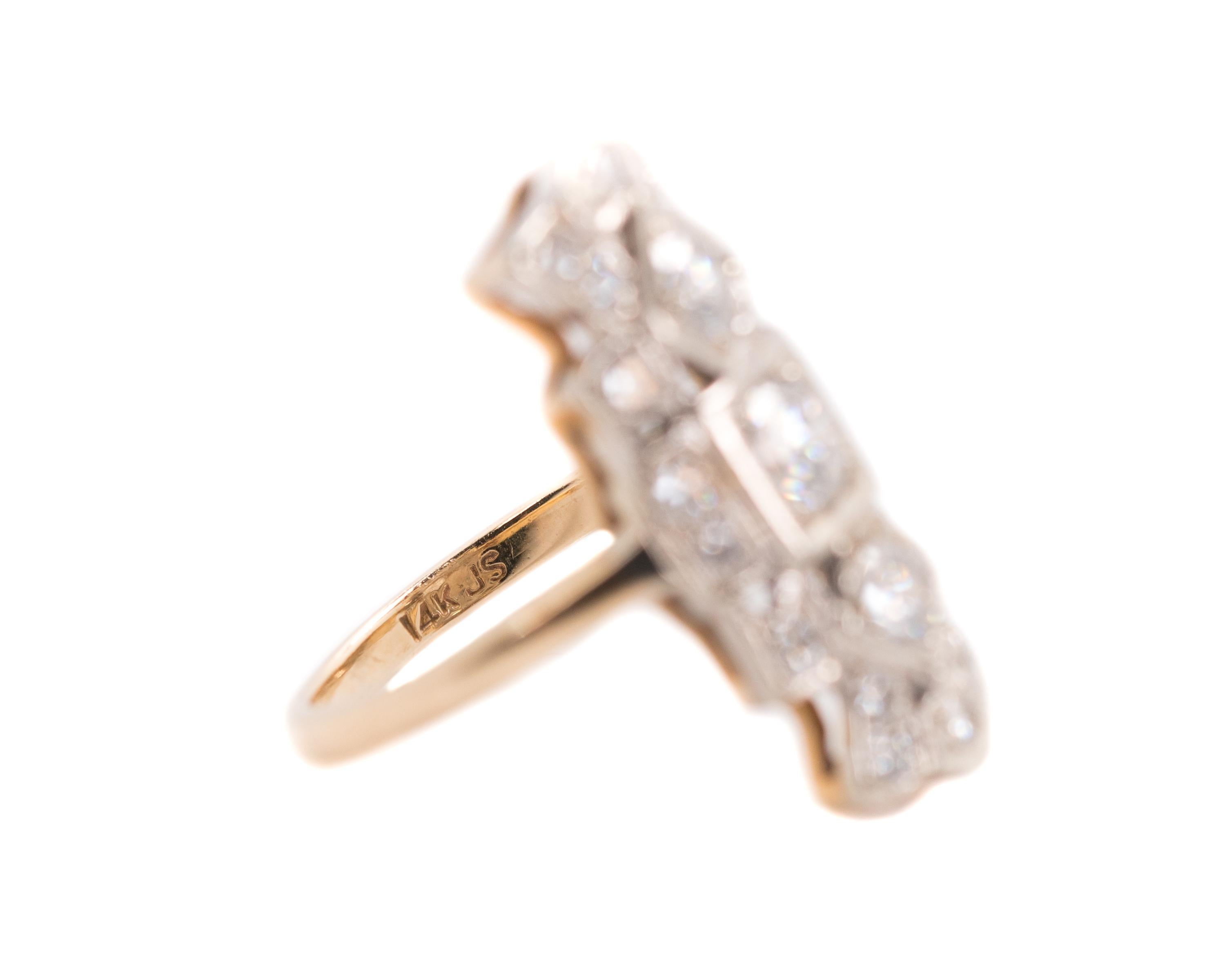 Women's 1930s Art Deco 2 Carat Diamond Shield Three-Stone Engagement Ring