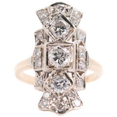 Vintage 1930s Art Deco 2 Carat Diamond Shield Three-Stone Engagement Ring