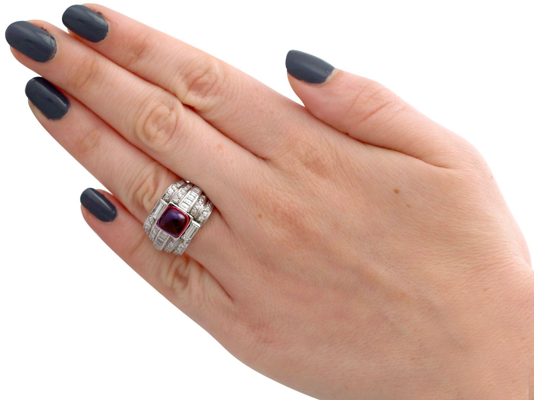 Women's 1930s, Art Deco 2.21ct Cabochon Cut Tourmaline 1.82ct Diamond Platinum Ring For Sale