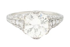 Vintage 1930's Art Deco 2.58 Carats Old European Diamond Platinum Floral Engagement Ring