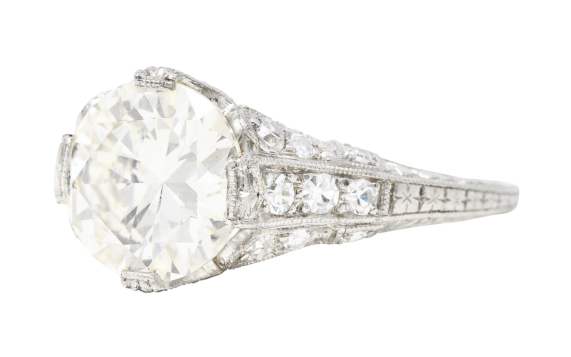 1930's Art Deco 2.58 Carats Old European Diamond Platinum Floral Engagement Ring 2