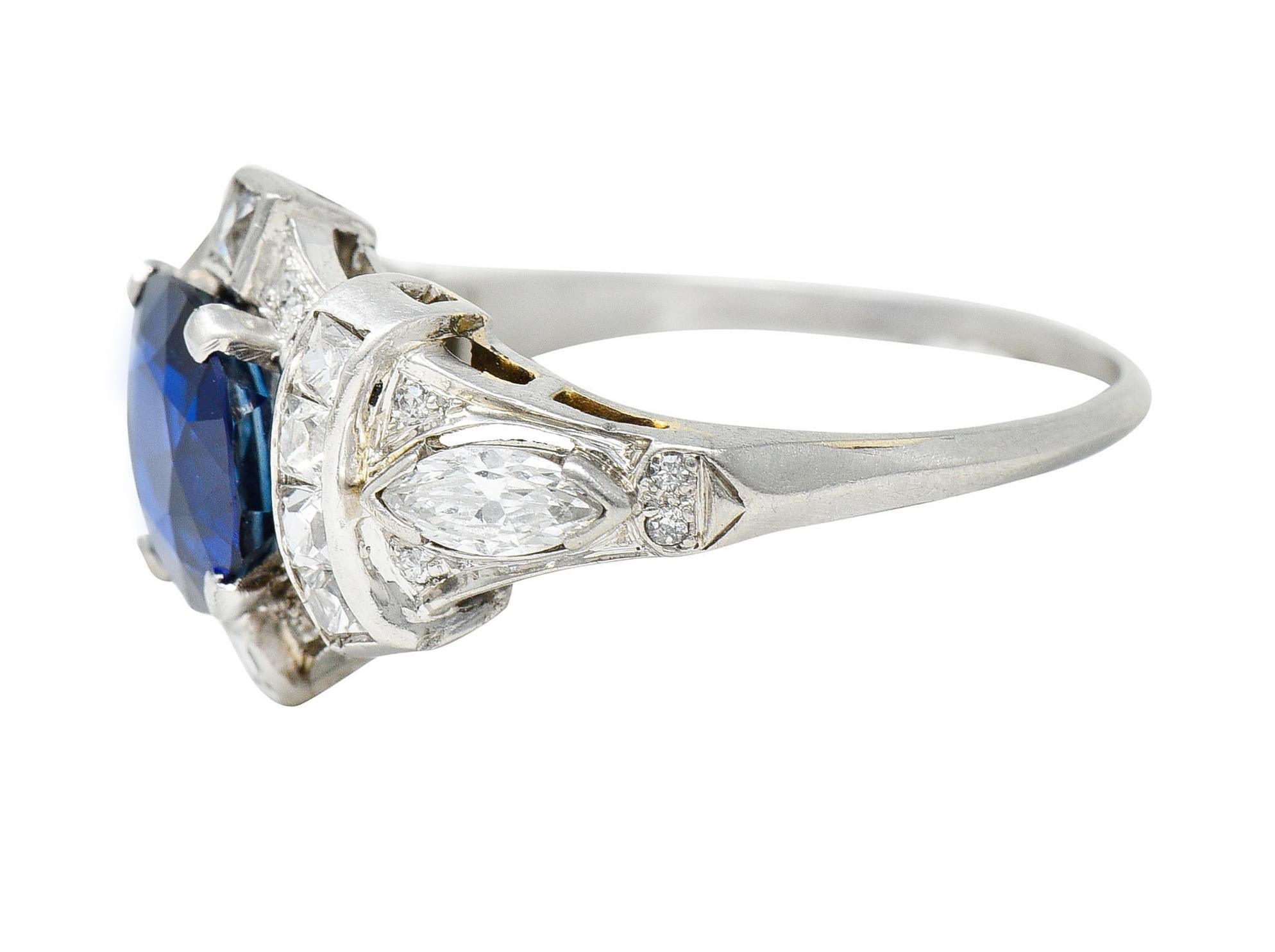 Women's or Men's 1930's Art Deco 2.95 Carats Sapphire Diamond Platinum Dinner Ring