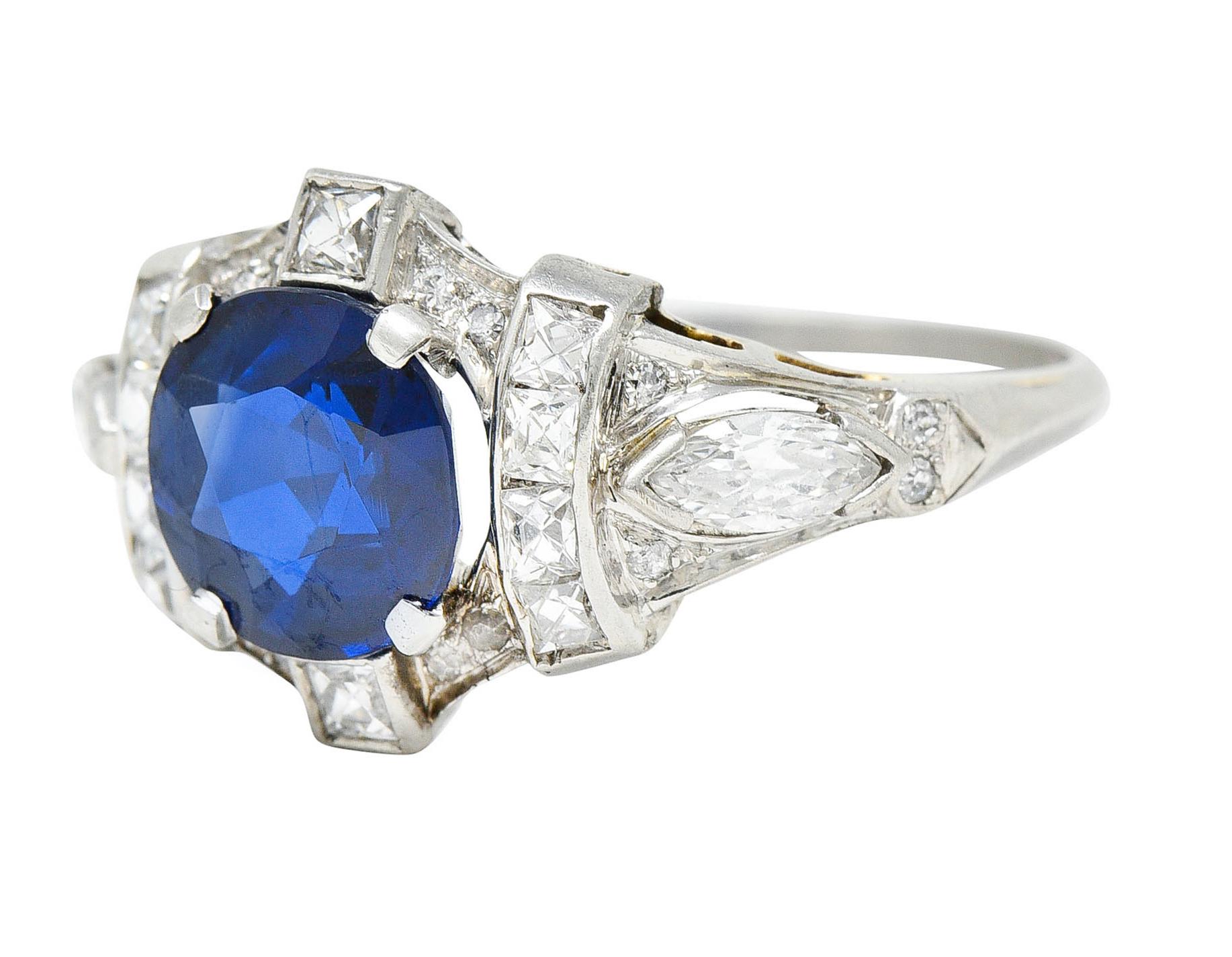 1930's Art Deco 2.95 Carats Sapphire Diamond Platinum Dinner Ring 1