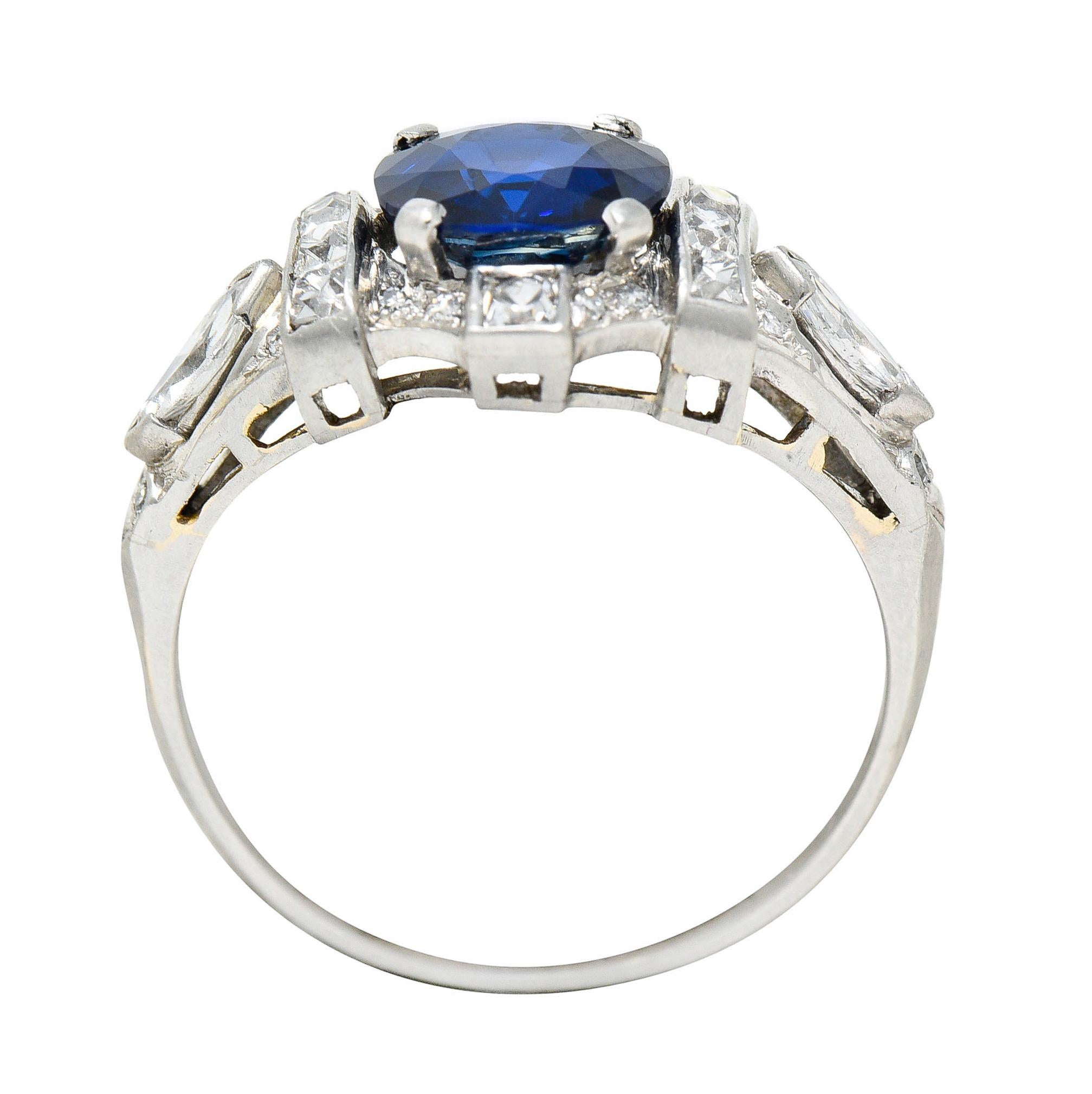 1930's Art Deco 2.95 Carats Sapphire Diamond Platinum Dinner Ring 2