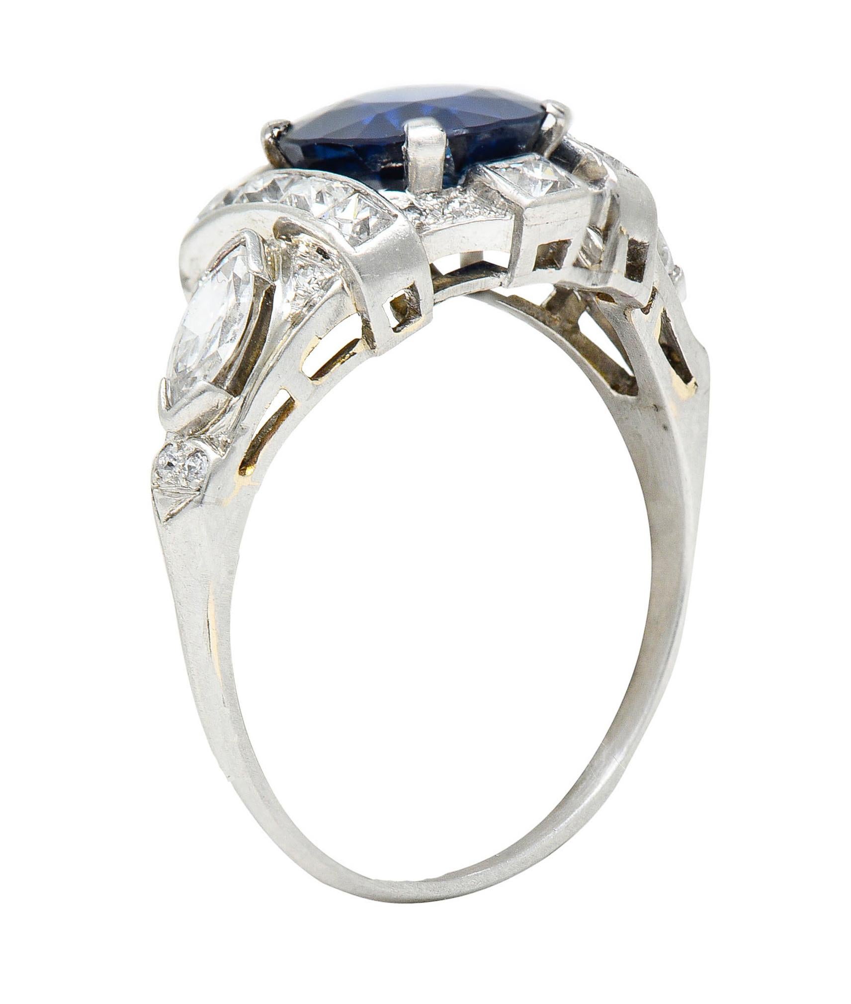 1930's Art Deco 2.95 Carats Sapphire Diamond Platinum Dinner Ring 3