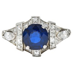 Vintage 1930's Art Deco 2.95 Carats Sapphire Diamond Platinum Dinner Ring