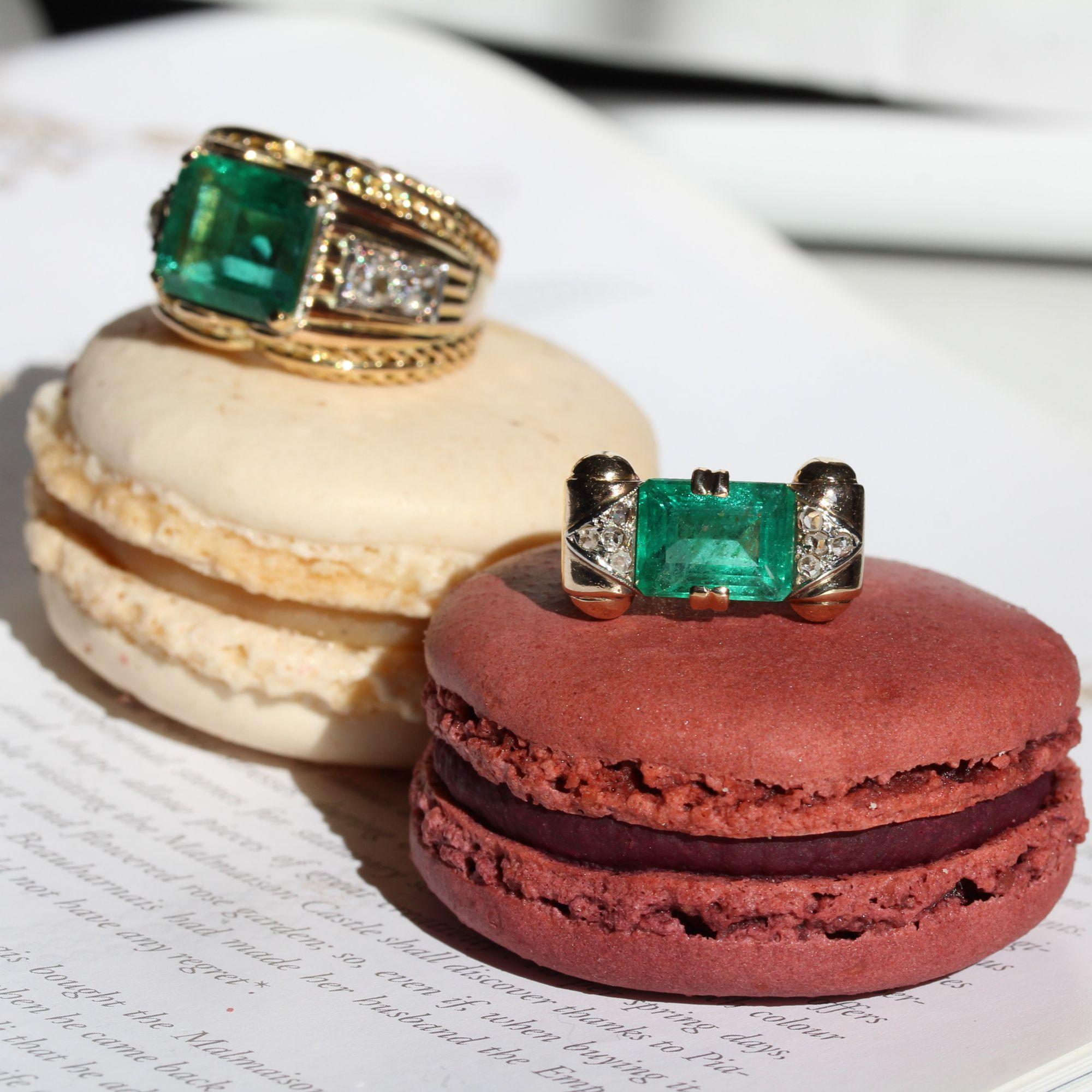 1930s Art Deco 3 Carat Emerald Diamonds 18 Karat Rose Gold Ring For Sale 13