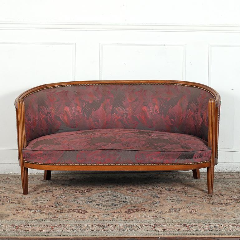 Lovely French Art Deco salon set from Paris. The frames are constructed in walnut with carved fluted details, with original fabric.
Dimensions:
Chairs:
W: 28″
H: 25″
Seat height: 13″
Settee:
W: 52″
H: 25″
Seat height 13″