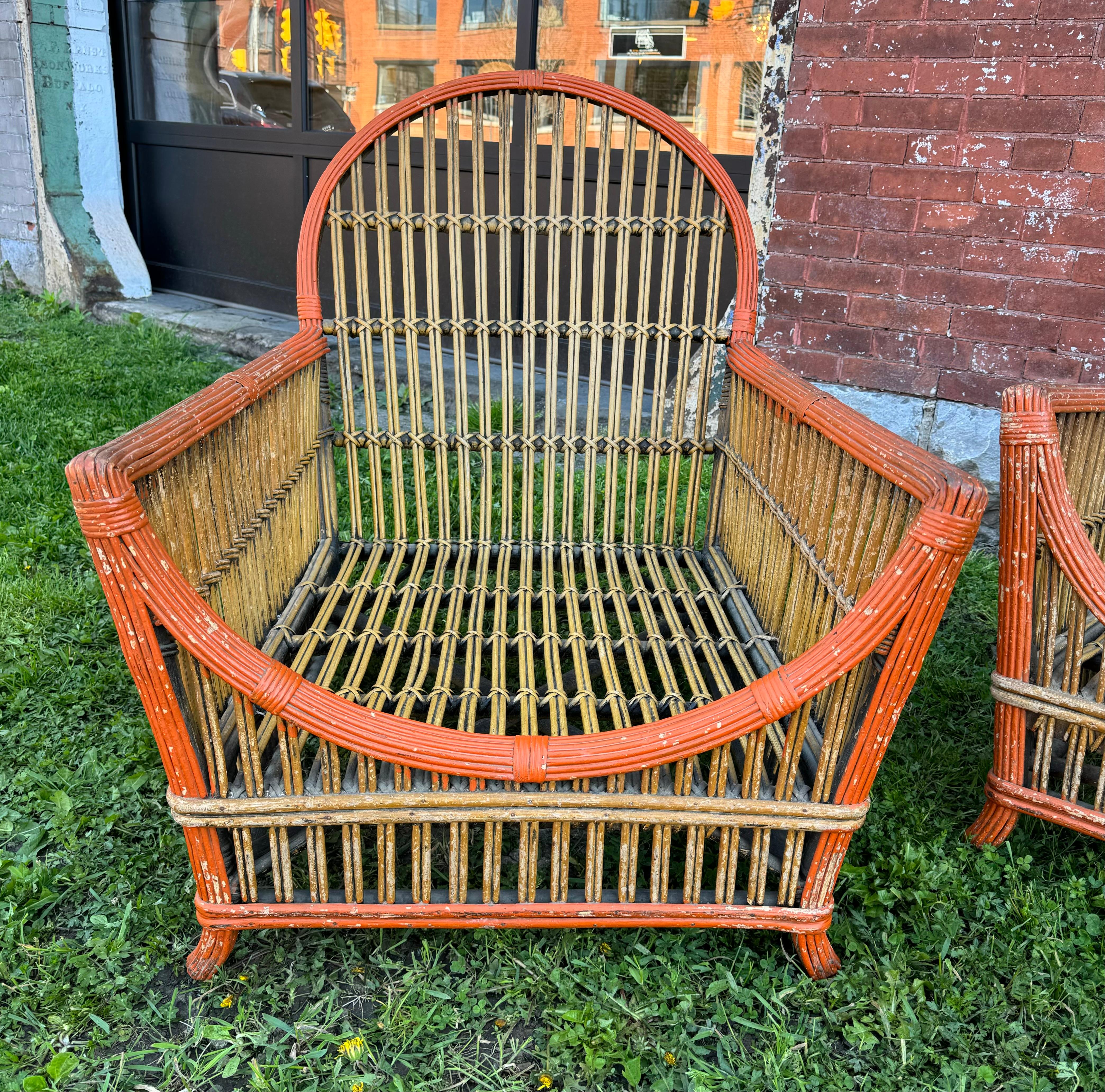 American 1930's Art Deco  3-Piece / Stick wICKER / Split Reed Sofa and Chairs, Ypsilanti  For Sale