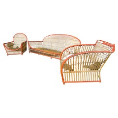 Art déco des années 1930  Canapé et chaises 3 pièces / Stick wICKER / Split Reed, Ypsilanti 