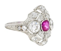 1930's Art Deco 3.18 Carats Ruby Diamond Platinum Dinner Ring