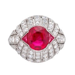 1930s Art Deco 3.88 Carat Mogok Burma Ruby Diamond Platinum Cocktail Ring