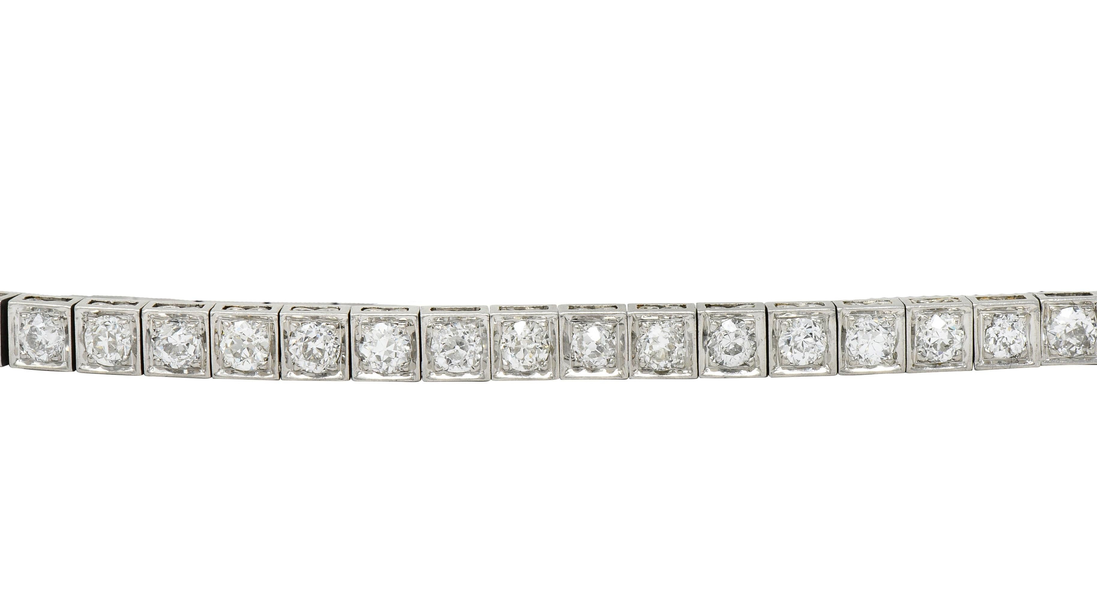1930s Art Deco 4.85 Carat Old European Cut Diamond Platinum Line Bracelet In Excellent Condition In Philadelphia, PA