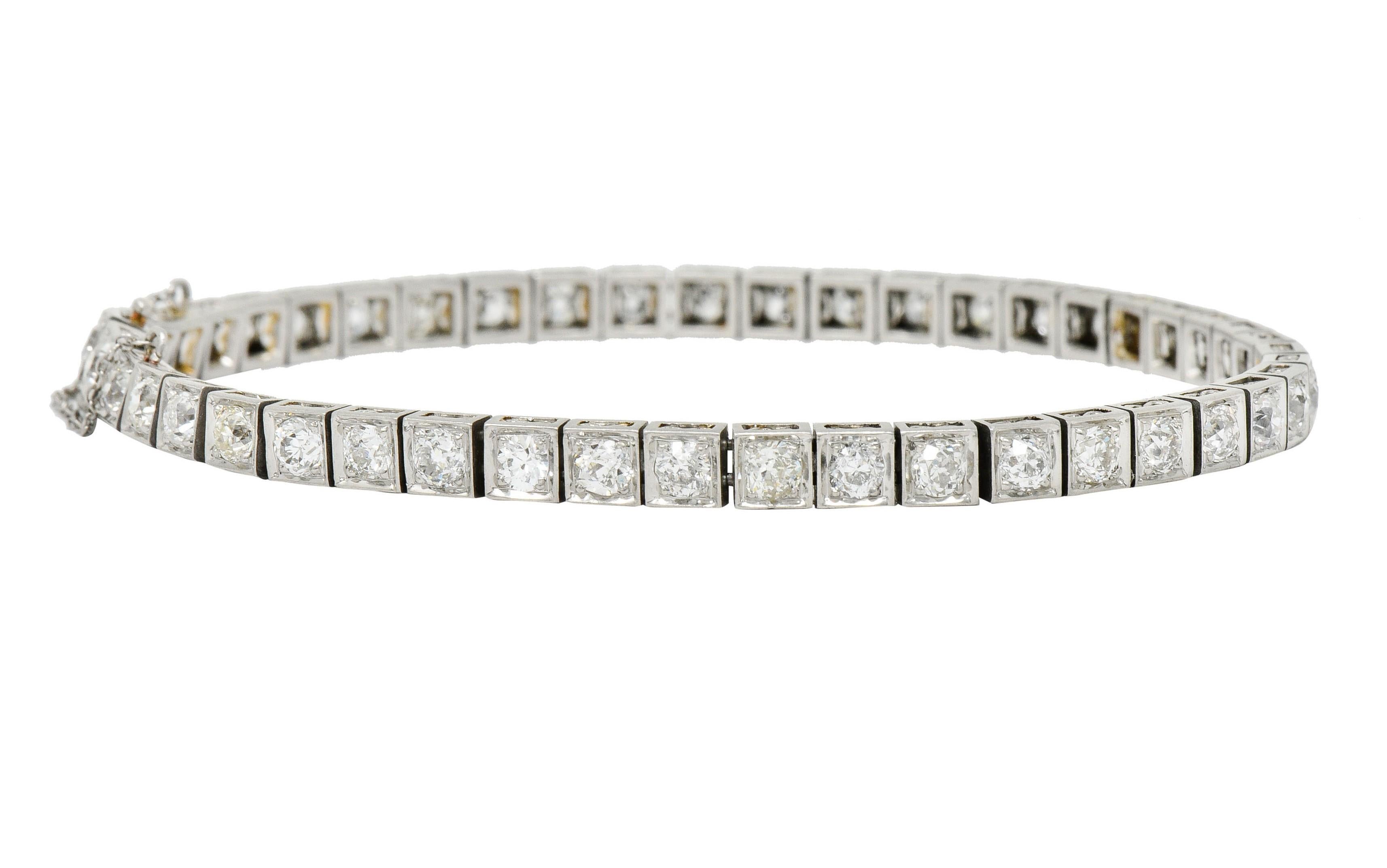 1930s Art Deco 4.85 Carat Old European Cut Diamond Platinum Line Bracelet 1