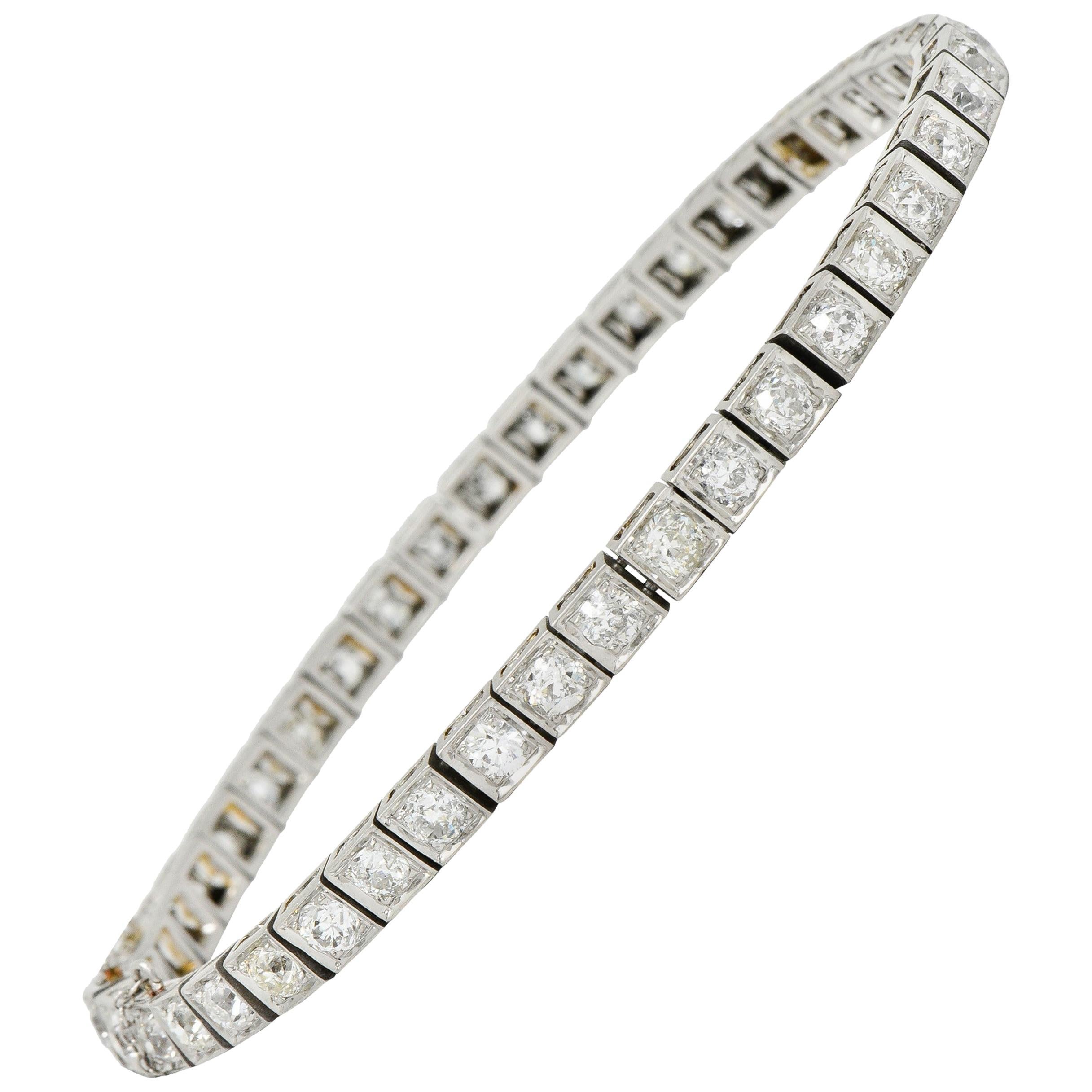 1930s Art Deco 4.85 Carat Old European Cut Diamond Platinum Line Bracelet