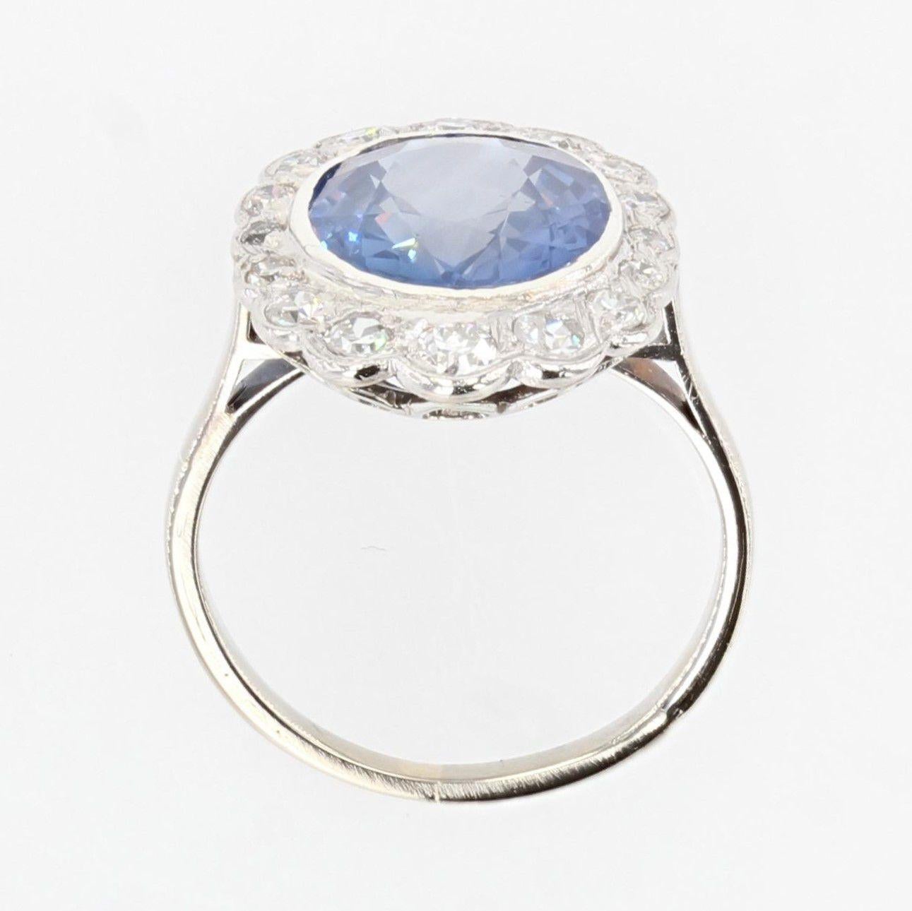 1930s Art Deco 5.80 Carat Sapphire Diamonds Platinum 18 Karat White Gold Ring For Sale 9