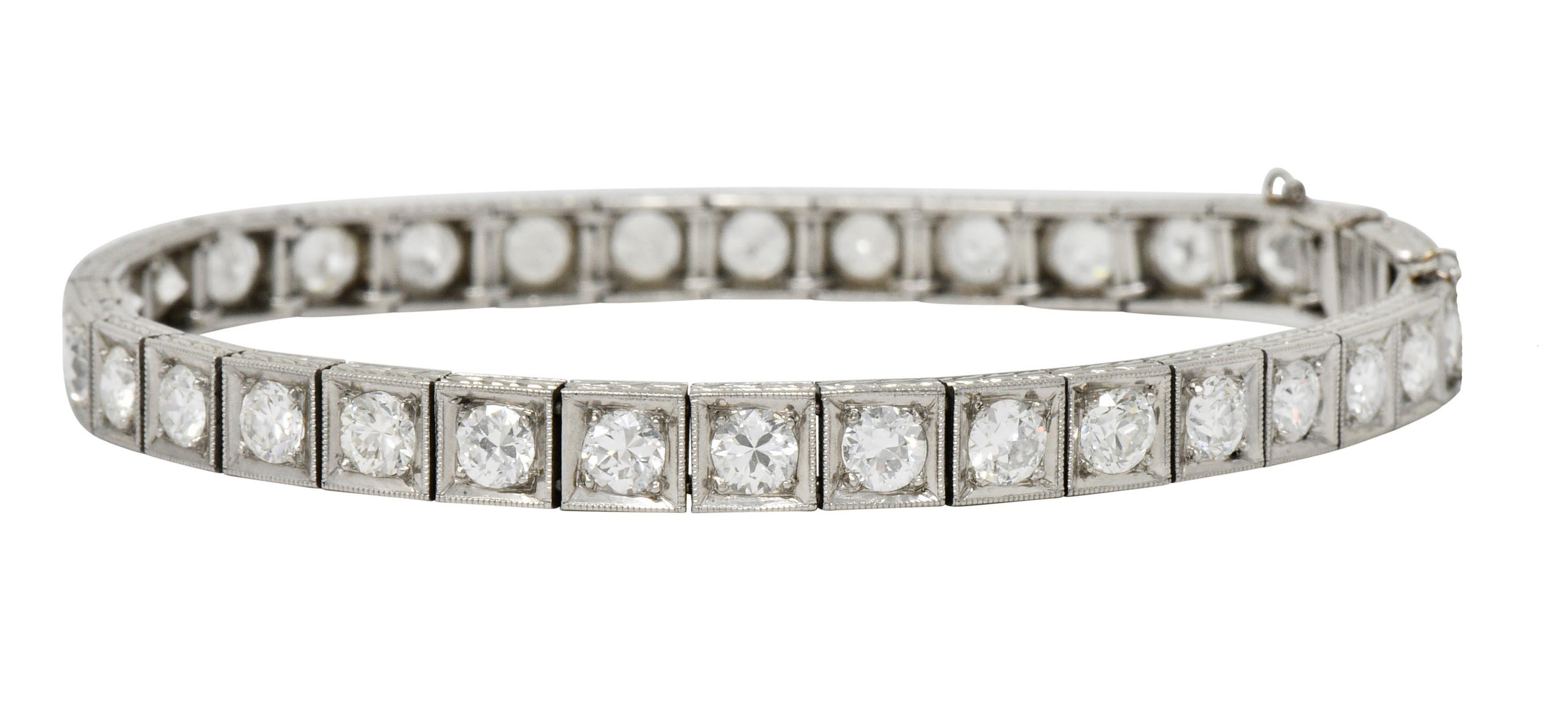 1930s Art Deco 5.90 Carat Diamond Platinum Line Bracelet 6