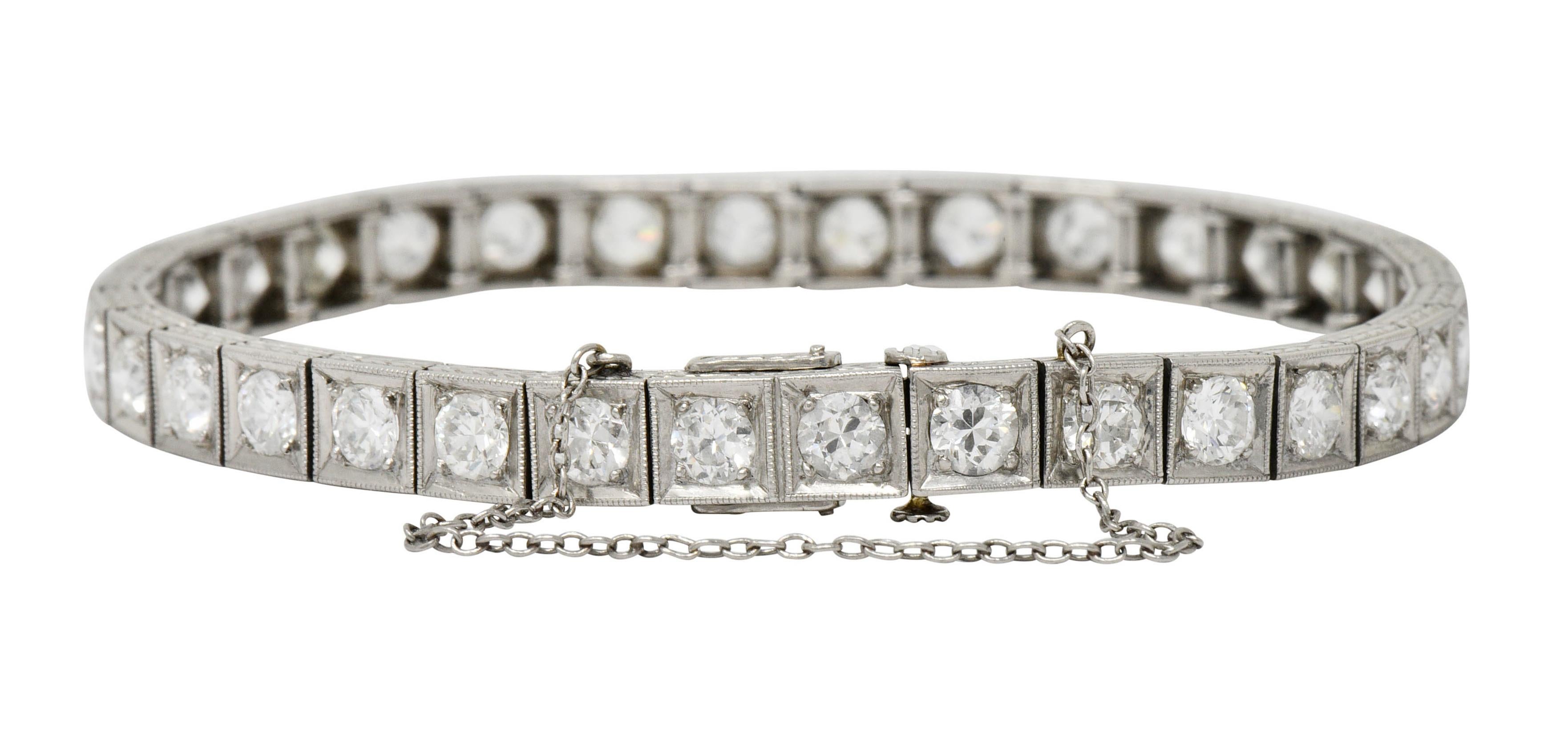 Round Cut 1930s Art Deco 5.90 Carat Diamond Platinum Line Bracelet