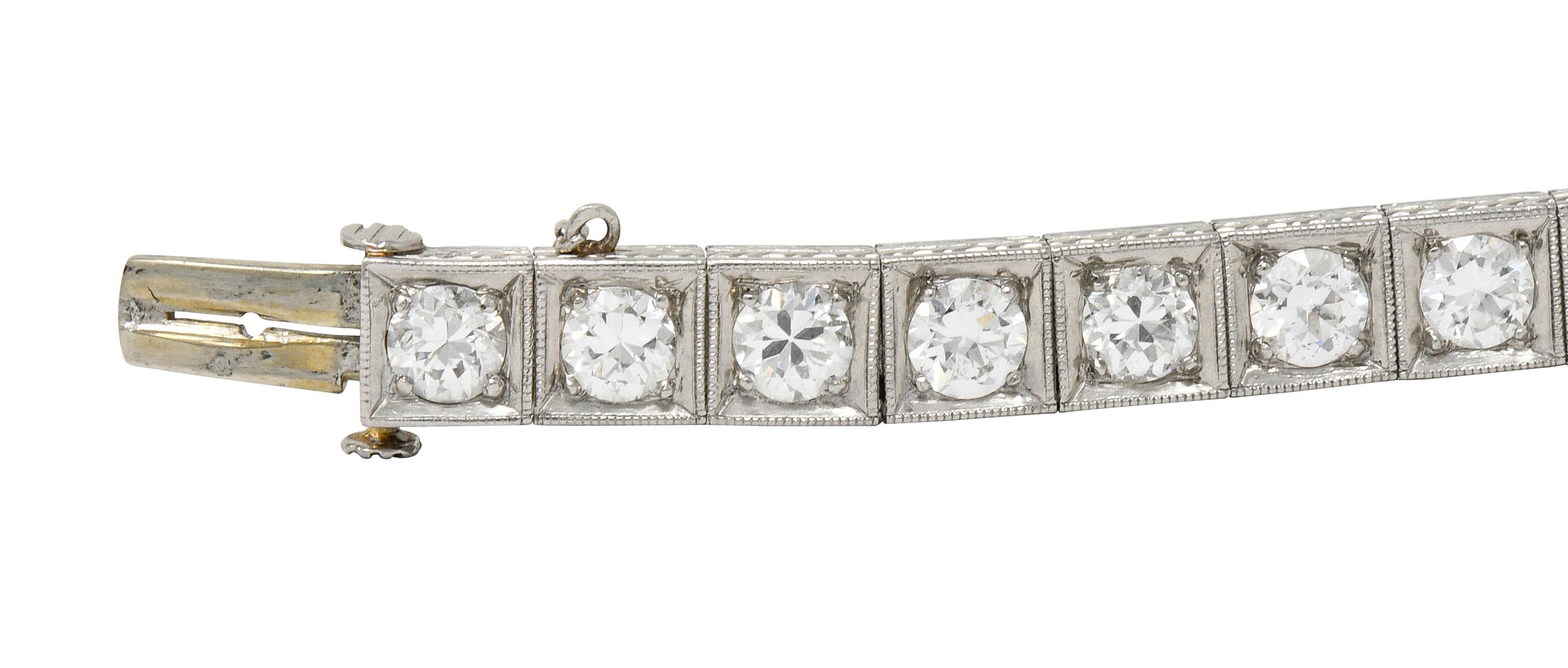 1930s Art Deco 5.90 Carat Diamond Platinum Line Bracelet In Excellent Condition In Philadelphia, PA