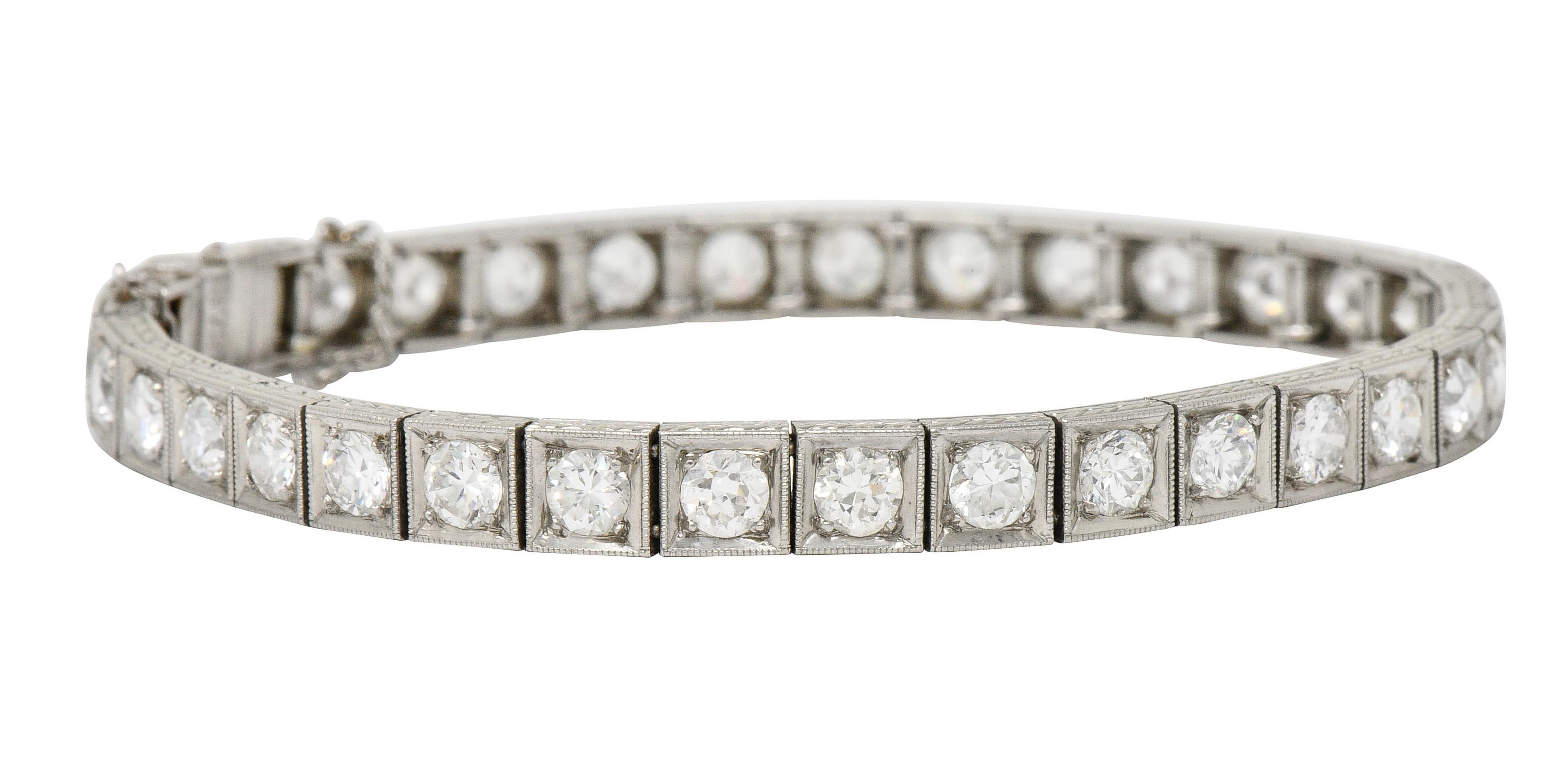 1930s Art Deco 5.90 Carat Diamond Platinum Line Bracelet 3