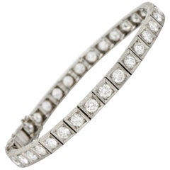 1930s Art Deco 5.90 Carat Diamond Platinum Line Bracelet