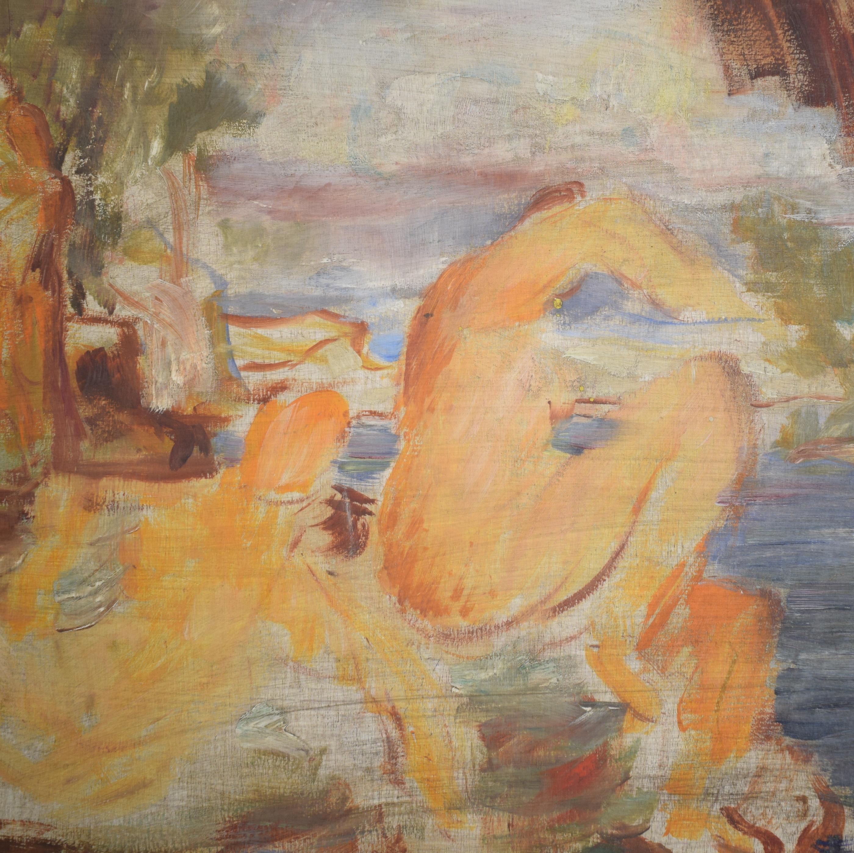 1930s Art Deco Acrylic Painting on Wood after the Large Bathers by Renoir 3