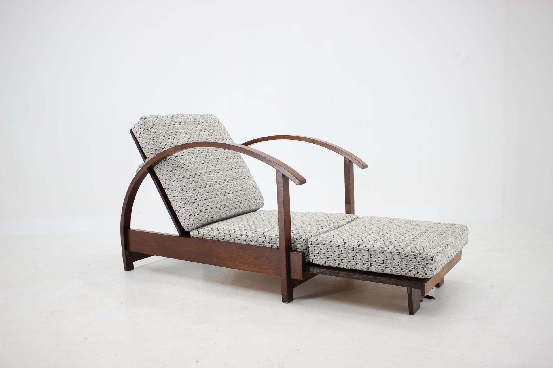 Mid-20th Century 1930s Art Deco Adjustable and Convertible Armchair, Czechoslovakia