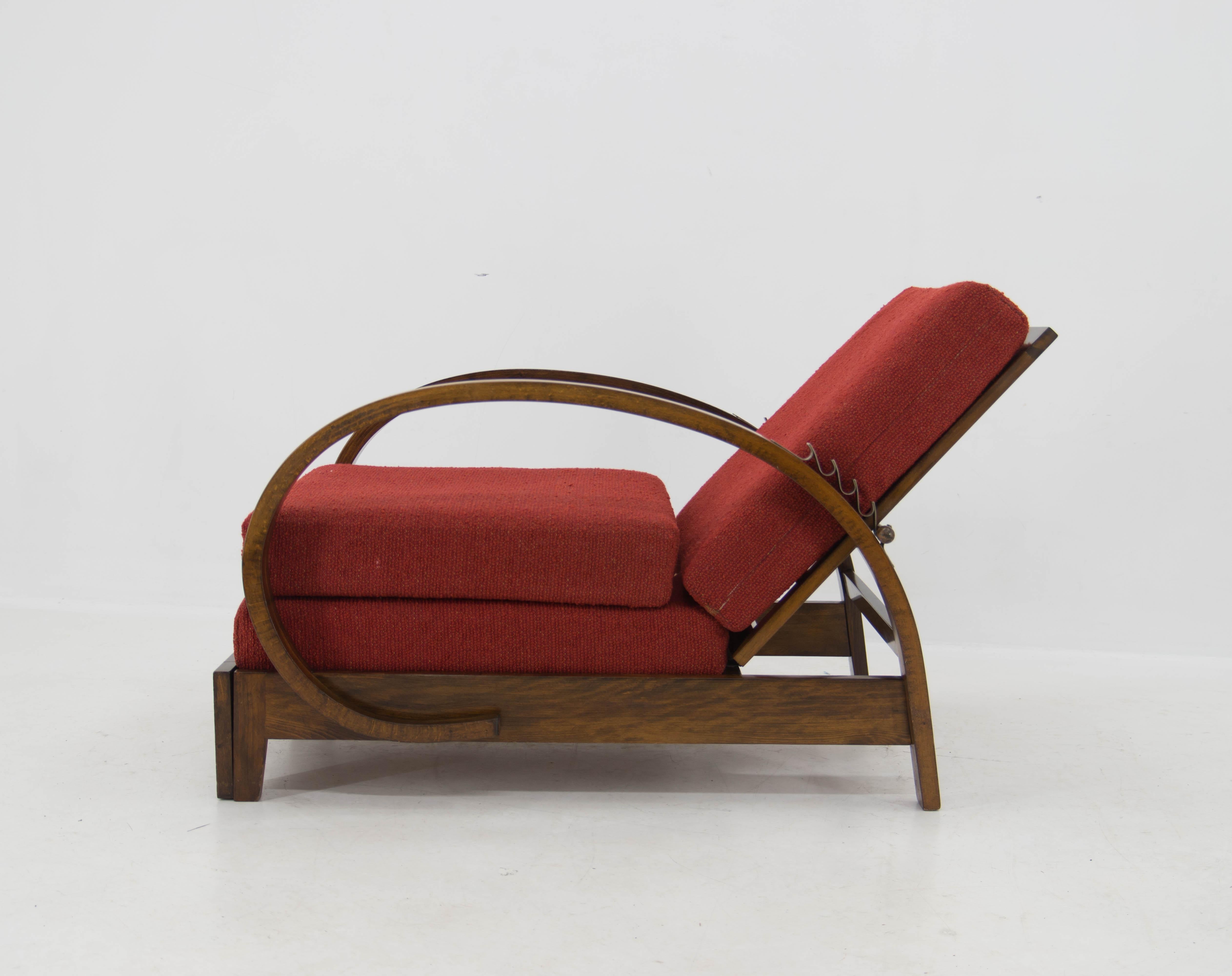 1930s Art Deco Adjustable Armchair, Czechoslovakia 1