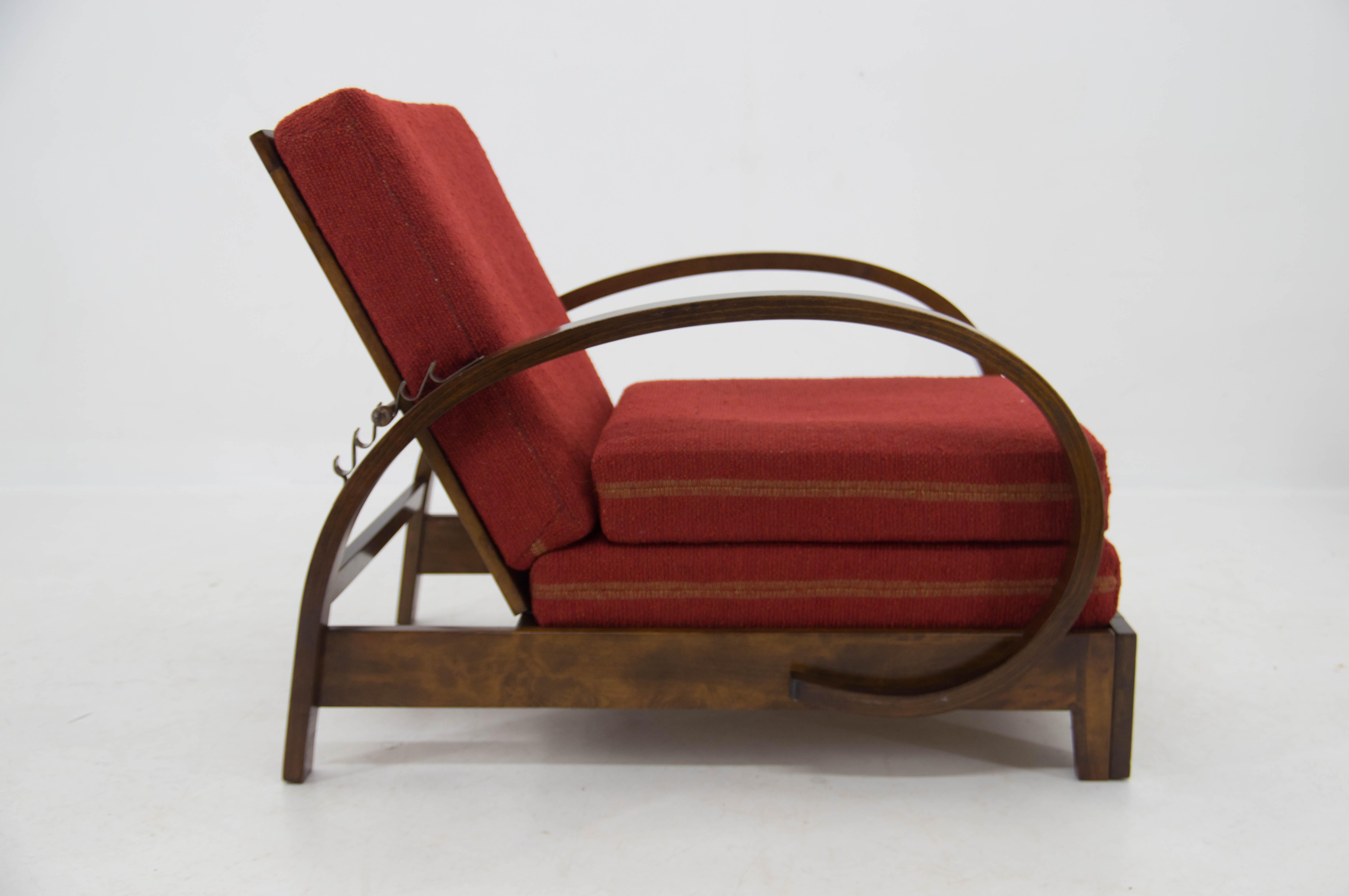 1930s Art Deco Adjustable Armchair, Czechoslovakia 3