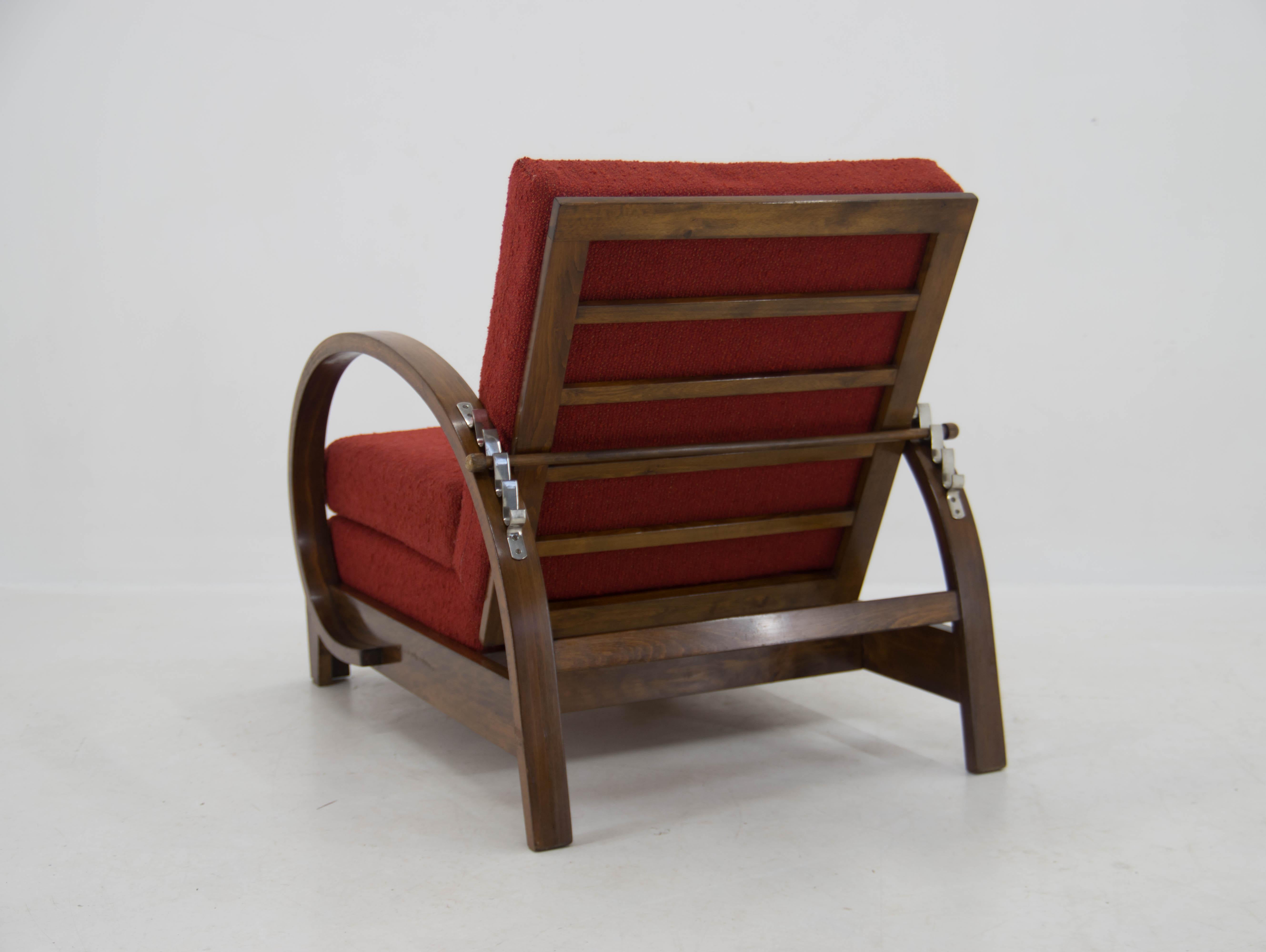 1930s Art Deco Adjustable Armchair, Czechoslovakia 4