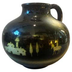 1930s Art Deco Air Brushed Black and Yellow Ceramic Italian Jug by Icap