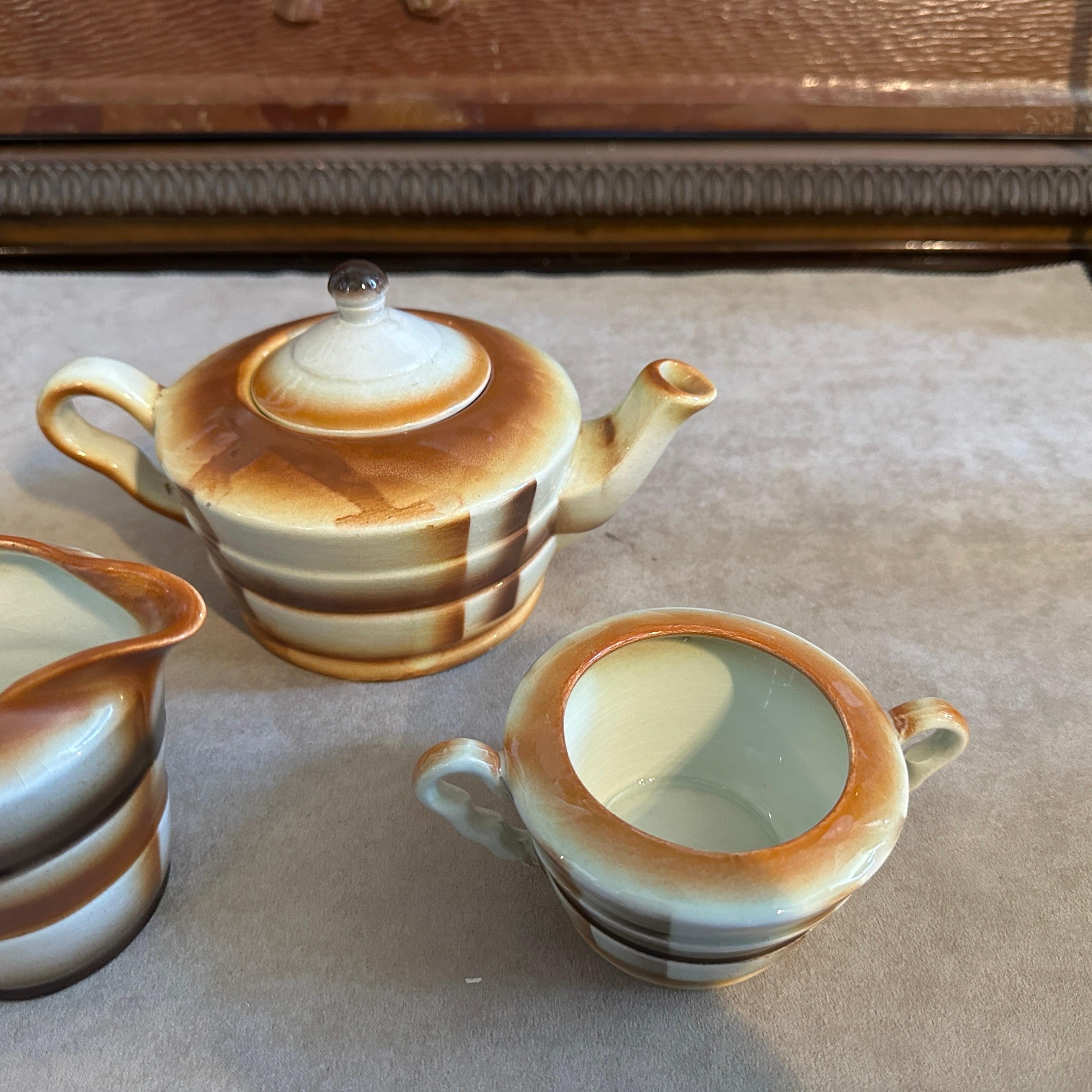 Italian 1930s Art Deco Airbrushed Ceramic Tea Set by Ceramiche Piemontesi For Sale