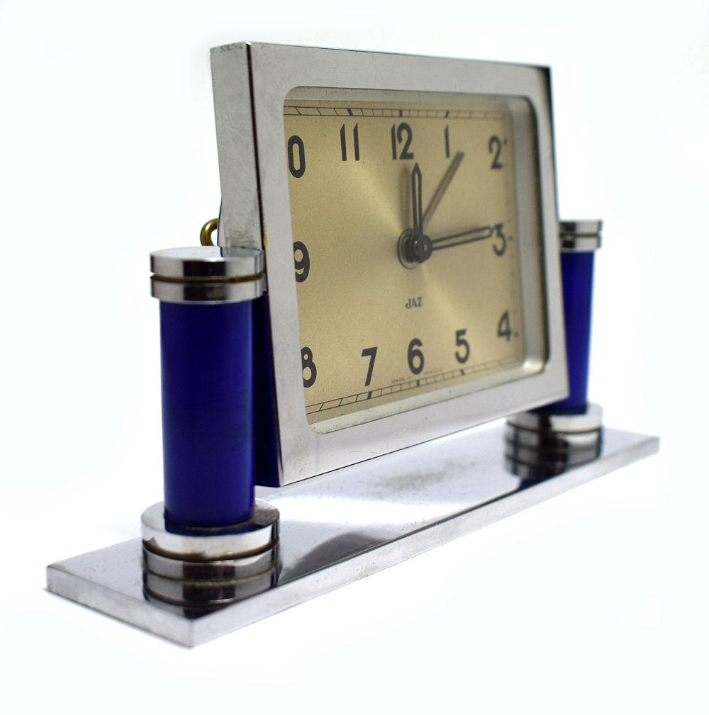 French 1930s Art Deco Alarm Clock by Jaz