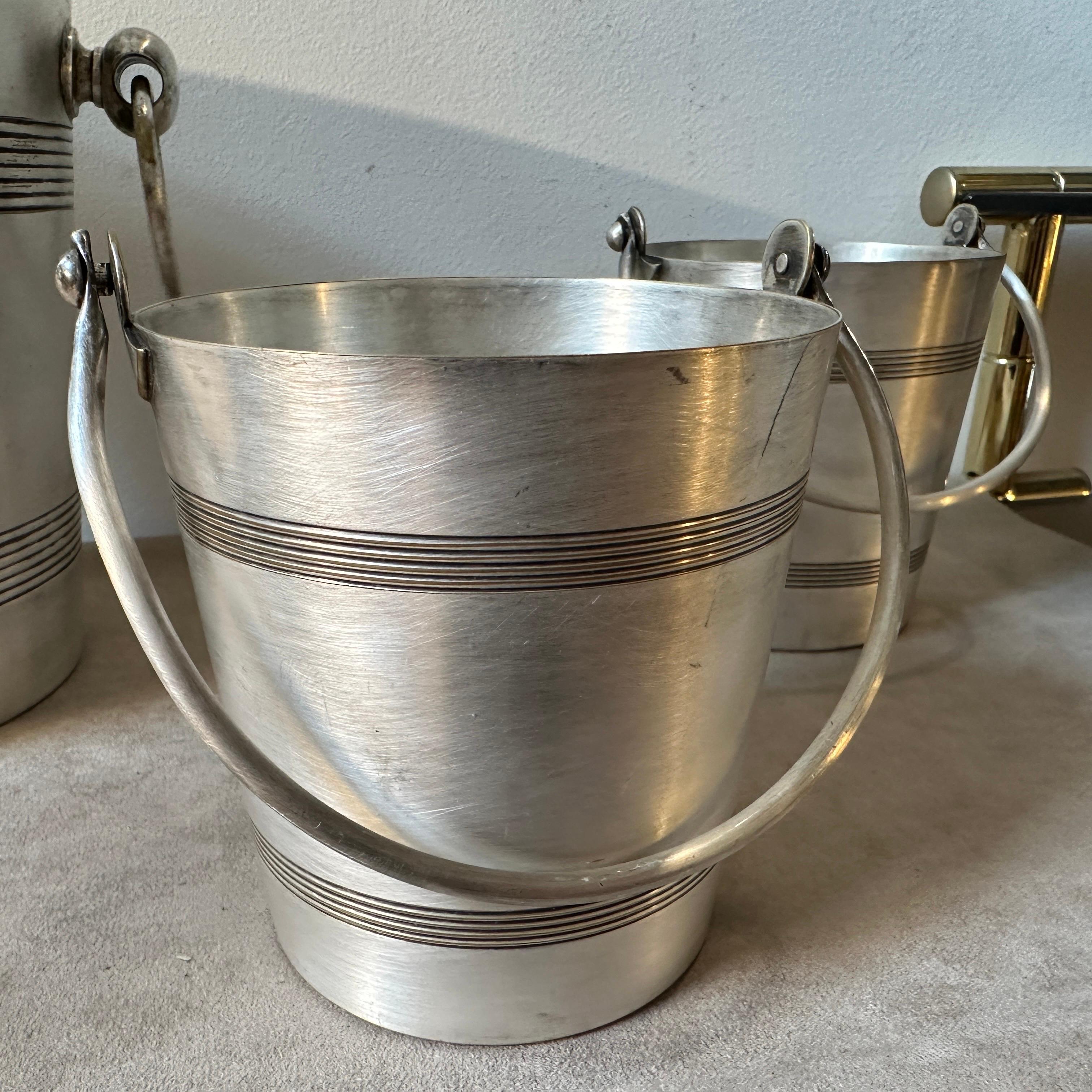 1930s Art Deco Aluminum French Wine Cooler and Two Ice Bucket by Reneka For Sale 5