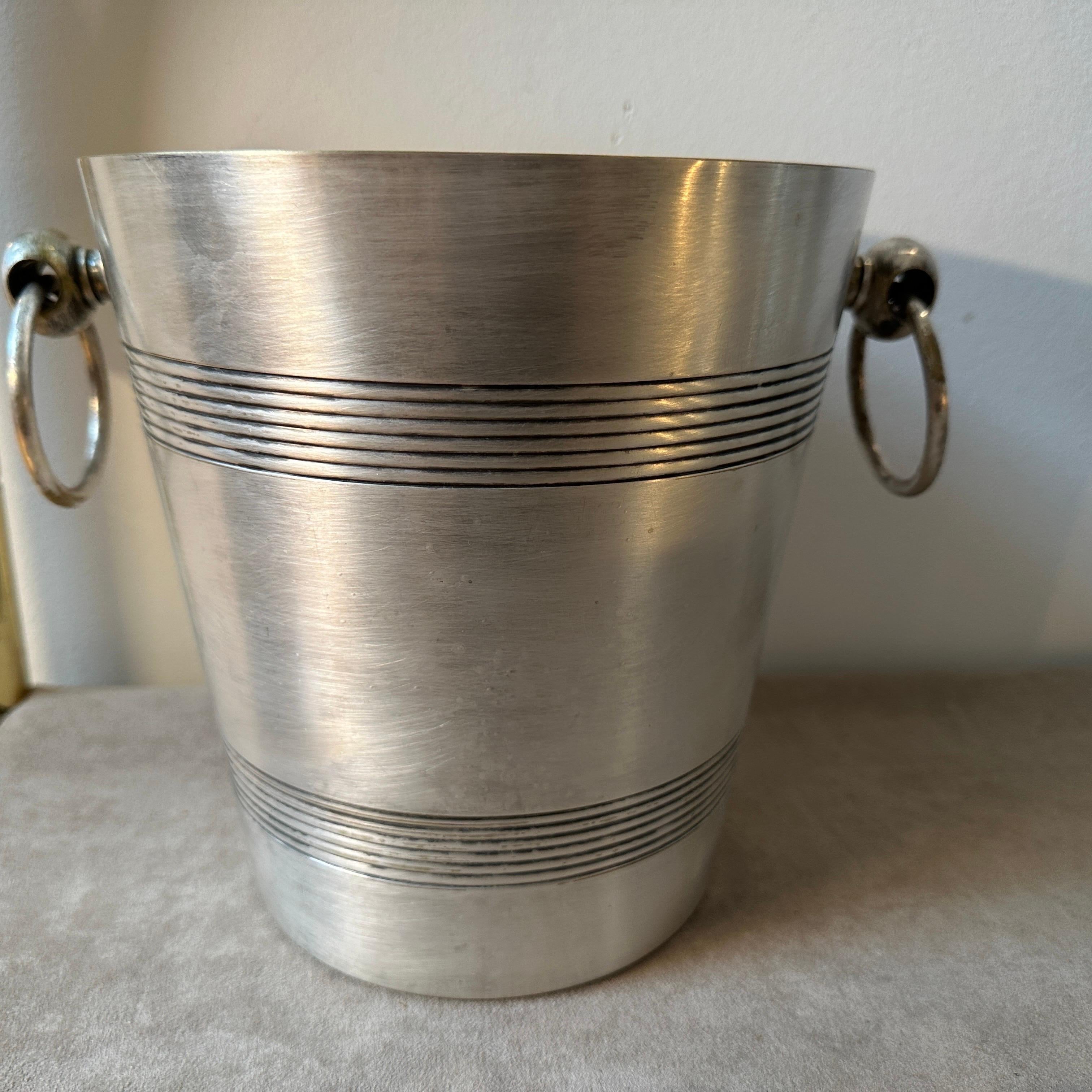 1930s Art Deco Aluminum French Wine Cooler and Two Ice Bucket by Reneka For Sale 6