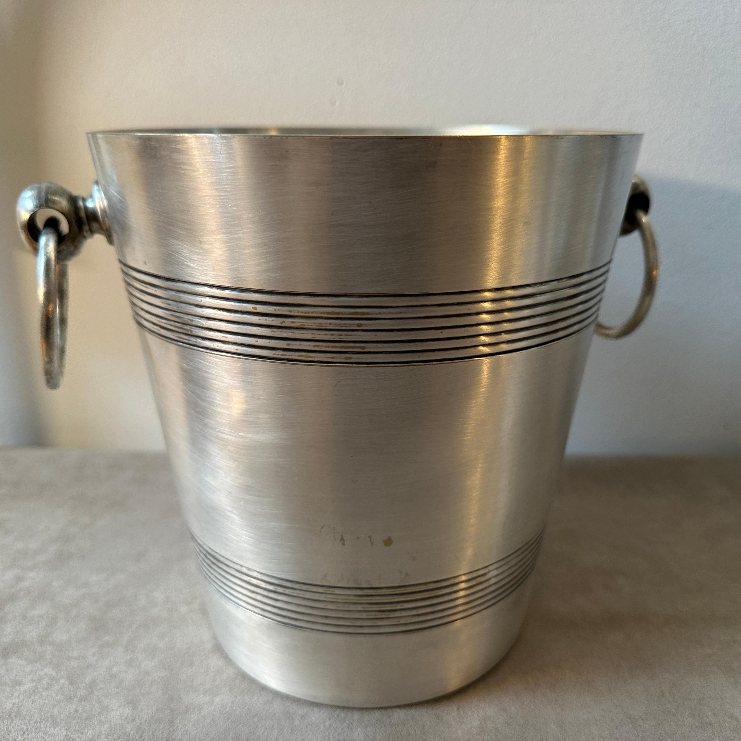 20th Century 1930s Art Deco Aluminum French Wine Cooler and Two Ice Bucket by Reneka For Sale