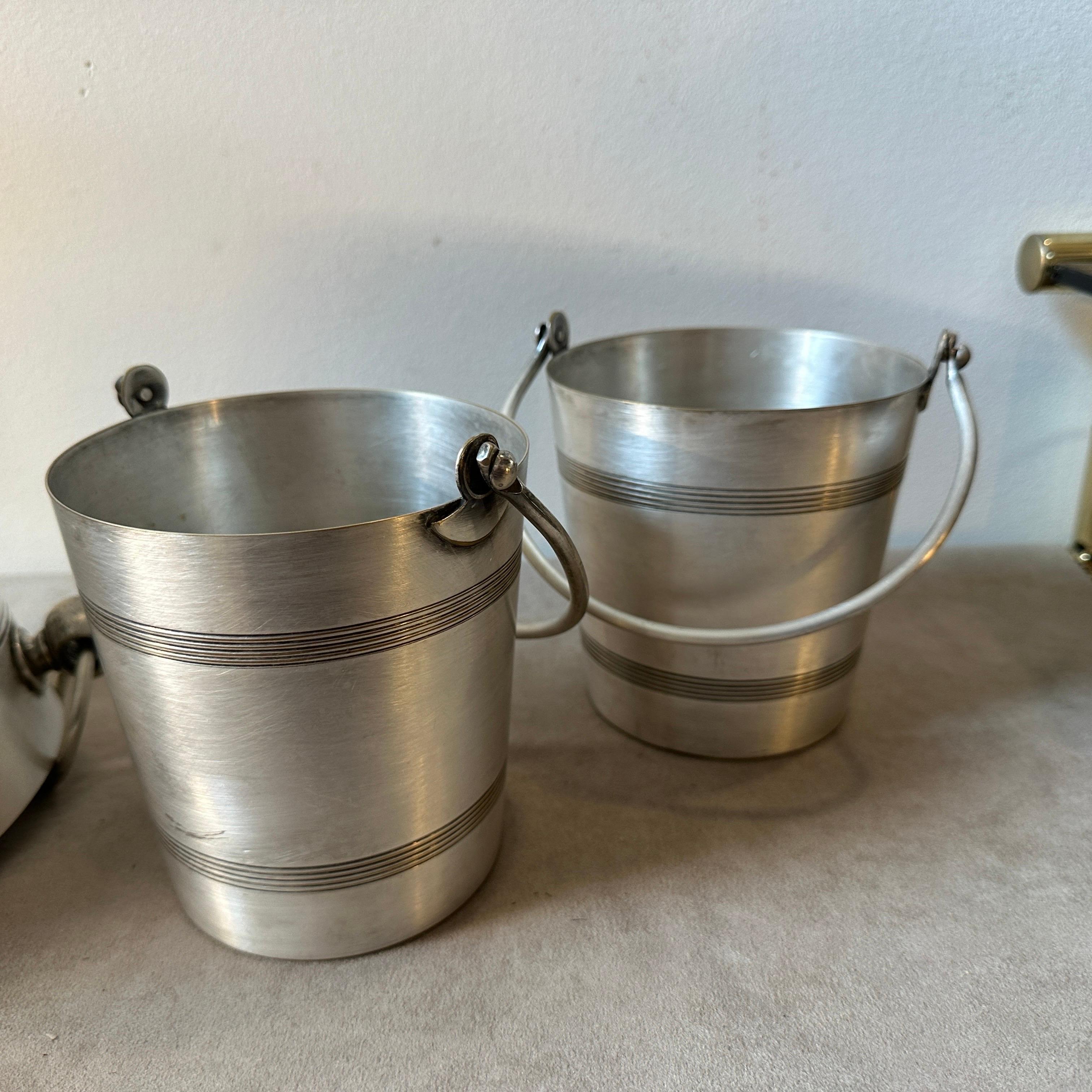 Silver Plate 1930s Art Deco Aluminum French Wine Cooler and Two Ice Bucket by Reneka For Sale