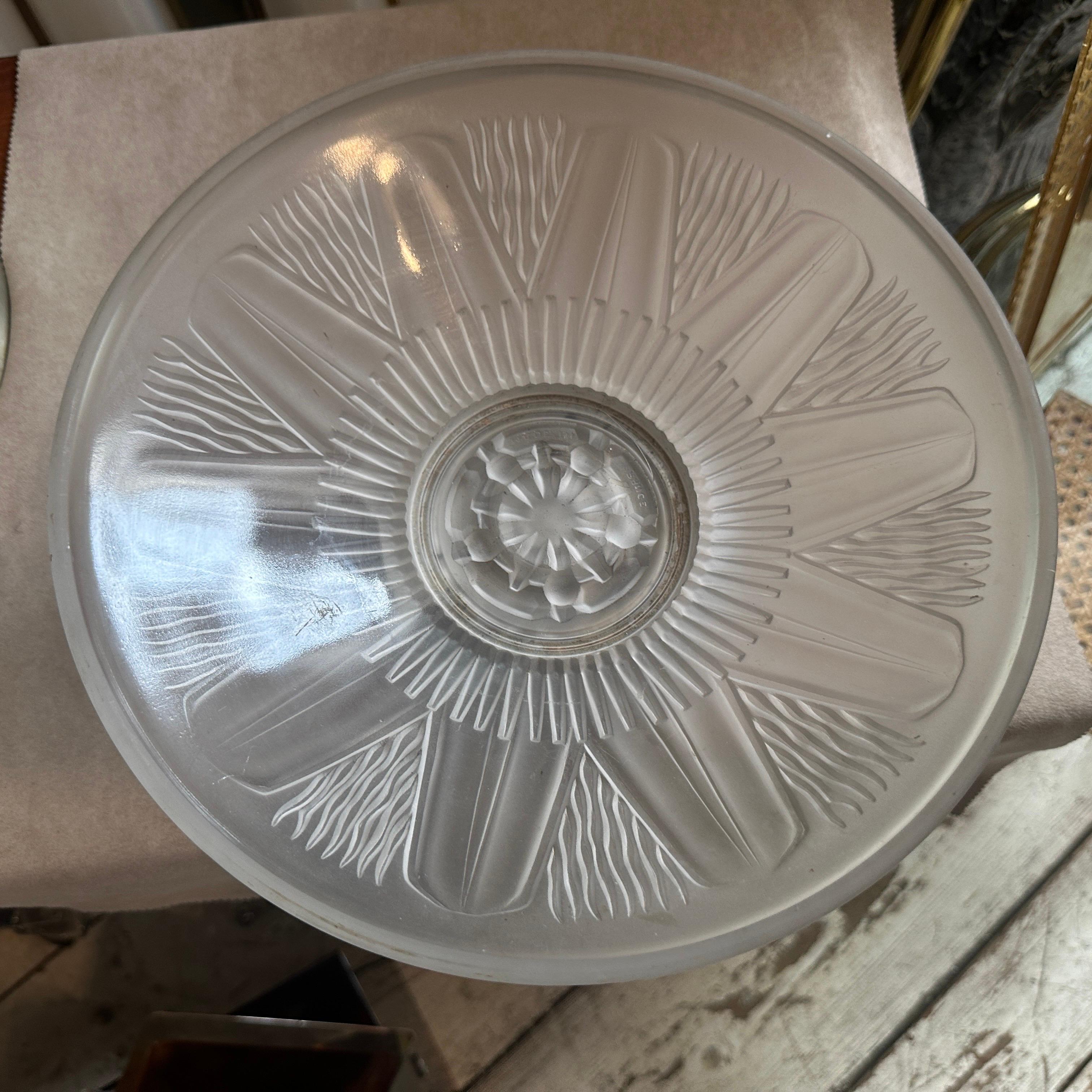 20th Century 1930s Art Deco Aluminum Wood and Opalescent Glass French Centerpiece For Sale